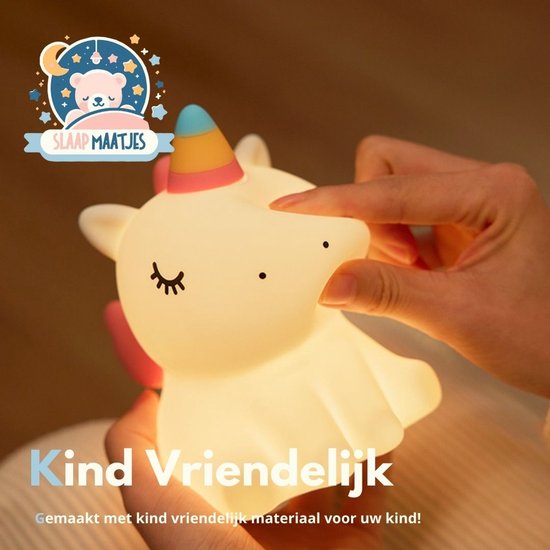 Kinder Nachtlampje Eenhoorn - Nachtlampje Baby - Met aanraaksensor- Veilig voor kinderen - USB Oplaadbaar - Dimbaar - LED - Slaap Maatjes