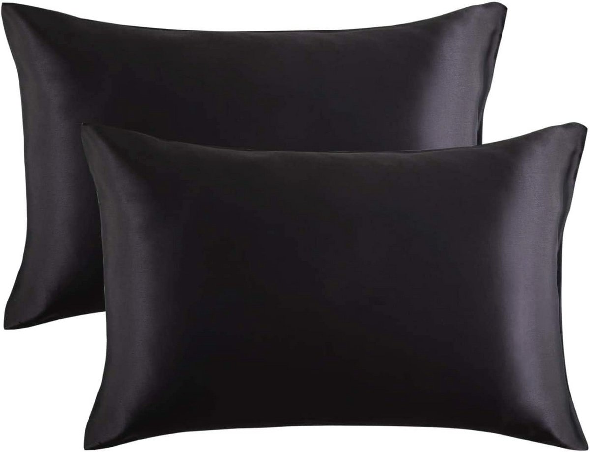 Zwarte satijnen kussenslopen 60x70 - 2-pack
