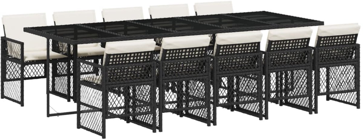 The Living Store 11-delige Tuinset met kussens poly rattan zwart - Tuinmeubles - Tuinset - Lounge Set - Buitendecoratie - Outdoor Furniture