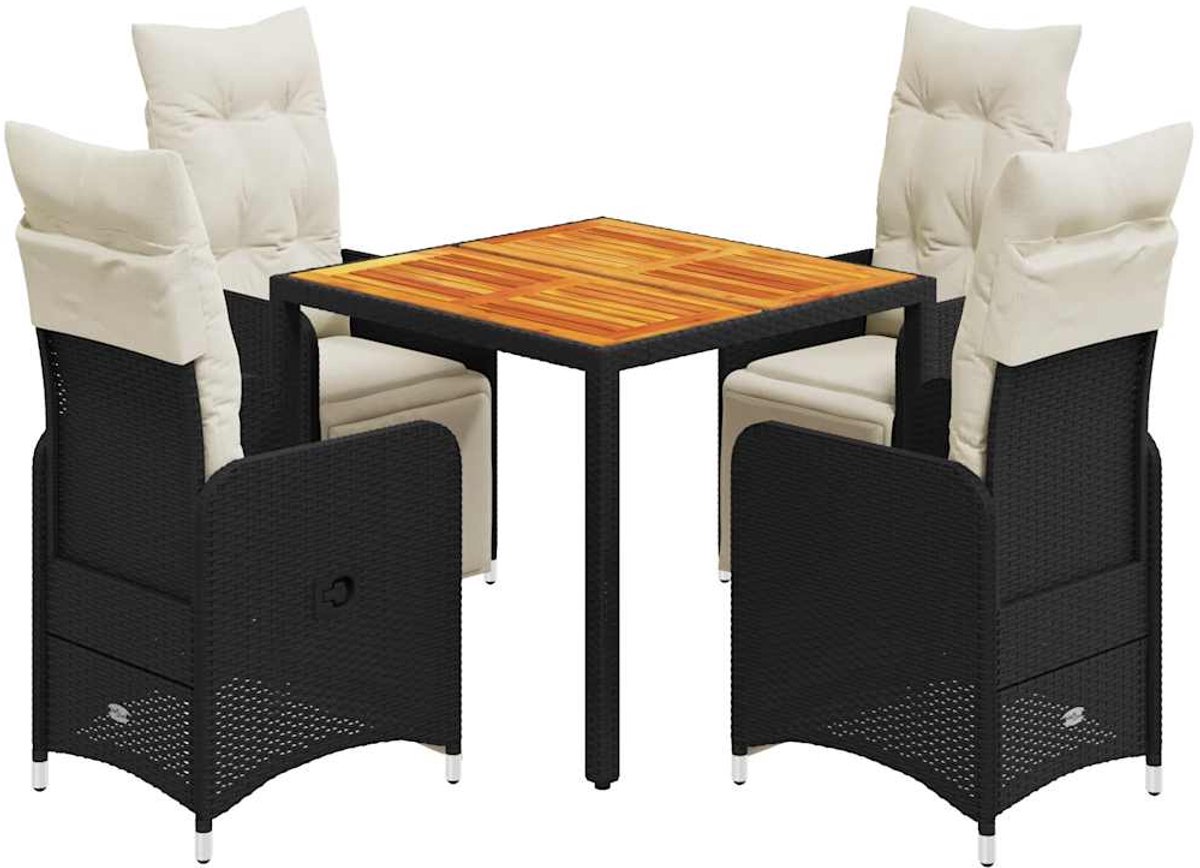 Zwarte poly rattan bistroset met kussens voor buiten loungen - Tuinmeubilair
