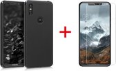 HB Hoesje Geschikt voor Motorola Moto One - Siliconen Back Cover & Glazen Screenprotector - Zwart