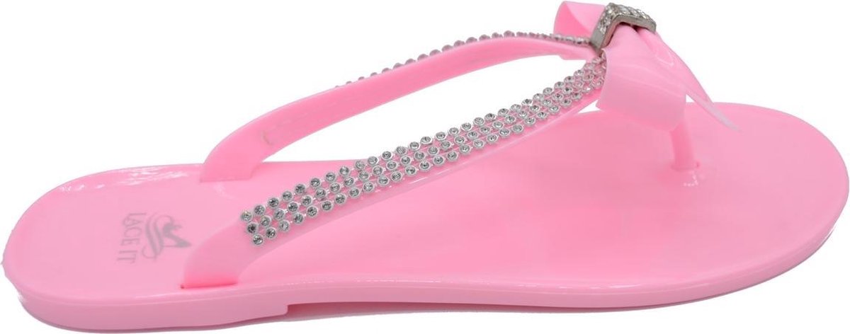 Luxe dames slipper met strass en strik - Roze | bol.com