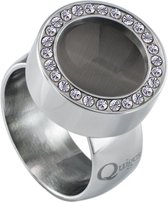 Quiges RVS Schroefsysteem Ring met Zirkonia Zilverkleurig Glans 18mm met Verwisselbare Cat's Eye Grijs 12mm Mini Munt