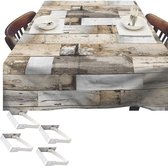 Tafelkleed/tafelzeil houten planken 140 x 250 cm met 4 klemmen