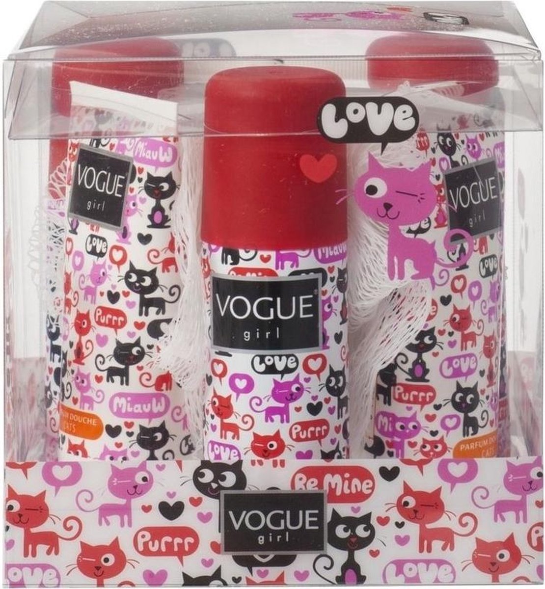 Vogue Girl Mini geschenkset - 3x mini deospray + 3x mini douchegel +  2x puff - Vogue