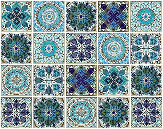 HORIWE Tegelstickers mozaïek wandtegels, 24 stuks, PVC tegelstickers, tegels, Marokko, zelfklevend behang, waterdicht, muurstickers voor keuken, kast, meubels, tafel
