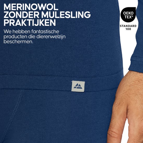 DANISH ENDURANCE Thermo Ondergoed set voor Heren, van Merino Wol - Ademend - Marineblauw- M - DANISH ENDURANCE