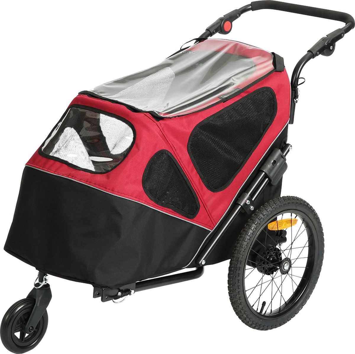 Pet trailer – fietskar – hondenbuggy – 2-in-1 – Zwart/rood  – 123x62x96cm