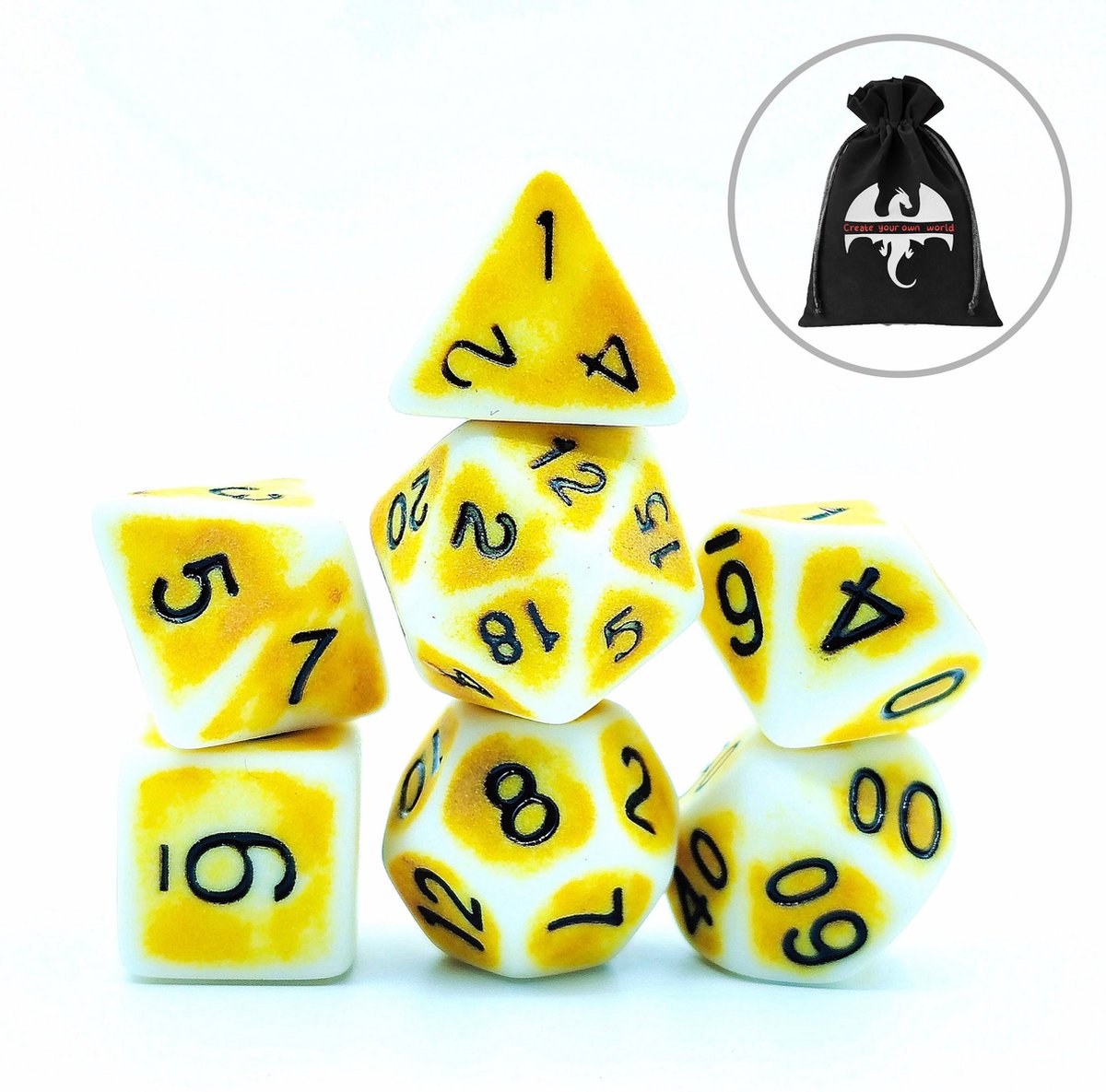 Lapi Toys - Dungeons and Dragons dobbelstenen - DnD - D&D - Polydice - 1 set (7 stuks) - Resin - Geel