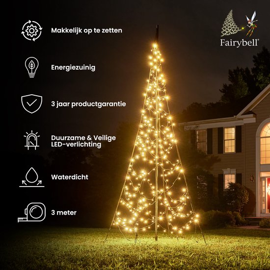 Fairybell Kerstboom voor buiten - All Surface / Geschikt voor alle ondergronden - 300CM-320LED- Warm wit met twinkle - Fairybell