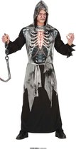 Guirca - Beul & Magere Hein Kostuum - Geketend En Getekend Voor Het Leven Reaper - Man - Zwart, Grijs - Maat 52-54 - Halloween - Verkleedkleding
