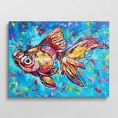 De vrolijke vis | Vrolijk Schilderij | 120x90cm | Dikte 4 cm | Canvas schilderijen woonkamer | Wanddecoratie | Schilderij op canvas | Kunst | Corrie Leushuis