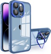 iPhone 15 PRO Hoesje - Transparant - Doorzichtige Achterkant - Met Standaard - Blauw - Provium