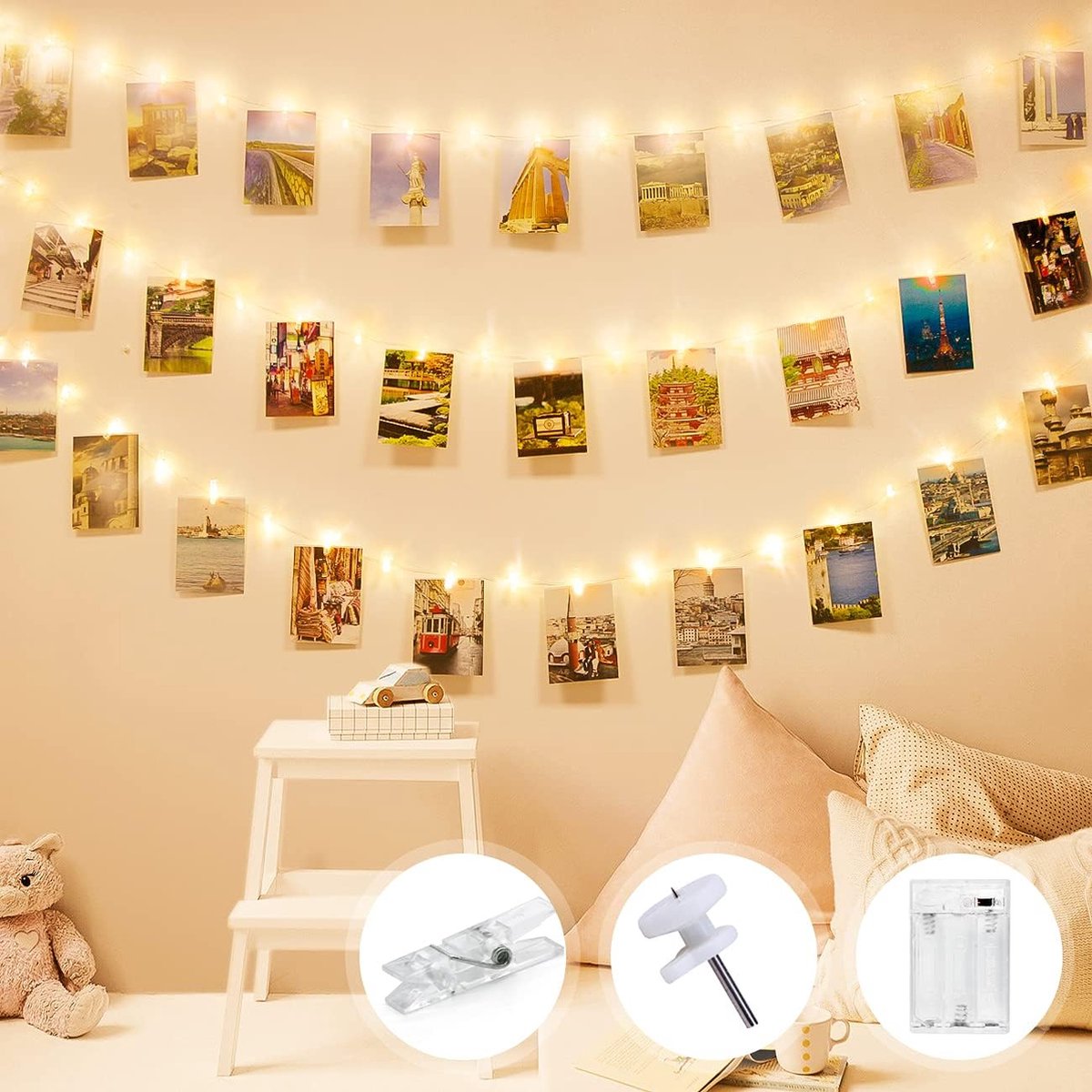 LURICO Fotolichtsnoer 12 Meter – 120 LED Met 52 Clips Voor Foto's En Decoratie