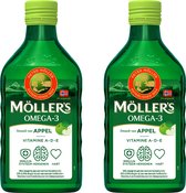 Bol.com Möller's Omega-3 Levertraan Appel - 2 x 250ml - Omega-3 met vitamine A D en E - Pure Levertraan uit Noorwegen - Visolie ... aanbieding