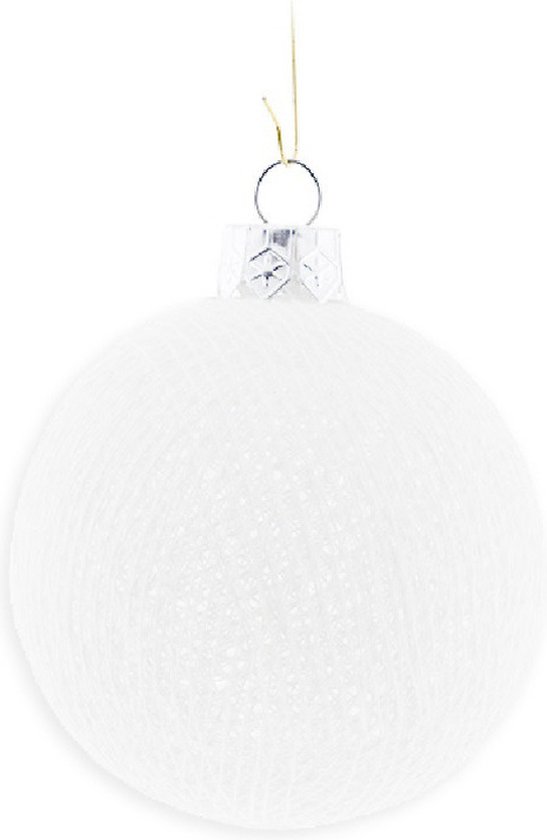 1x Witte Cotton Balls kerstballen 6,5 cm - Kerstversiering - Kerstboomdecoratie - Kerstboomversiering - Hangdecoratie - Kerstballen in de kleur wit