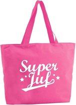 Super Juf shopper tas - fuchsia roze - 47 x 34 x 12,5 cm - boodschappentas / strandtas