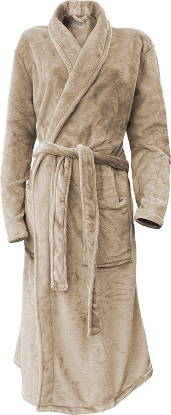 LINNICK Flanel Fleece Uni Badjas - Shady Sand - L - Badjas Dames - Badjas Heren