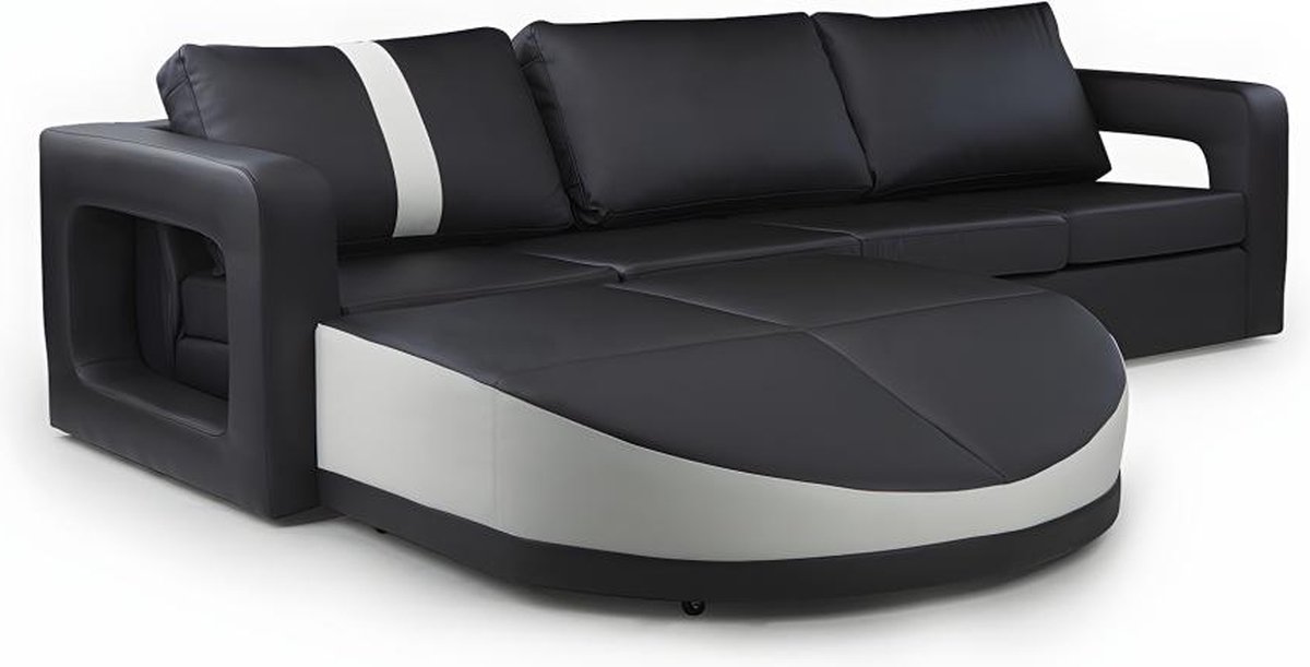 Canapé d'angle réversible en simili cuir TALITA - noir, avec bande blanche  L 274 cm x... | bol