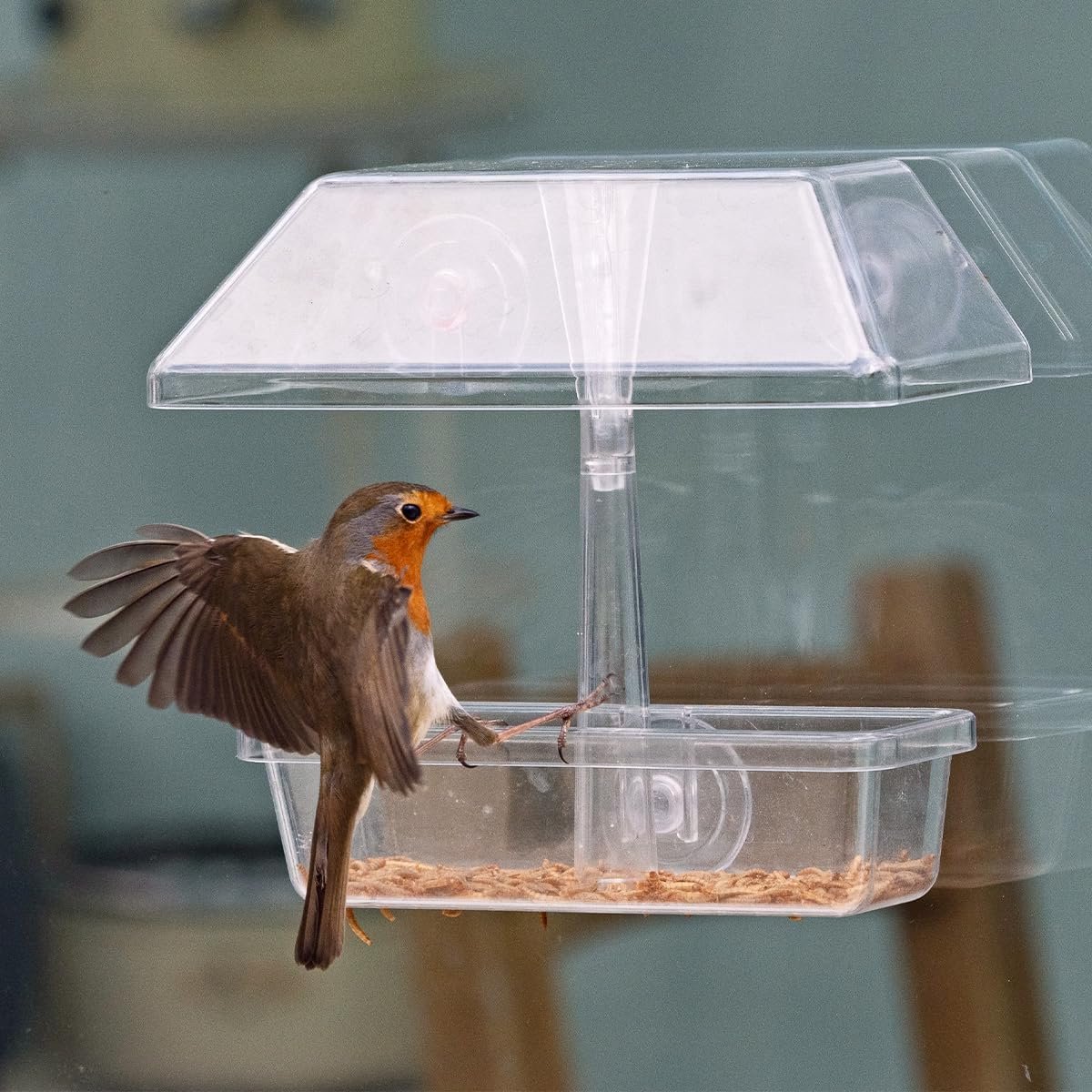Mangeoire pour les oiseaux avec un rouge-gorge en métal recyclé