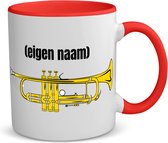 Akyol - trompet met eigen naam koffiemok - theemok - rood - Trompet - muziek liefhebbers - mok met eigen naam - iemand die houdt van trompetten - verjaardag - cadeau - kado - geschenk - 350 ML inhoud