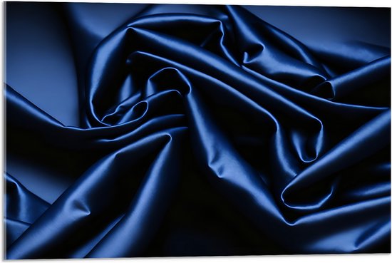 Acrylglas - Opgerolde Blauwe Stof - 75x50 cm Foto op Acrylglas (Met Ophangsysteem)