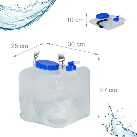 Relaxdays opvouwbare jerrycans set van 2 - 15 liter - met kraan - BPA-vrij - camping - transparant van Relaxdays — afbeelding 3