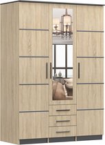 Armoire, Armoire de chambre, 3 portes françaises et 3 tiroirs, Armoire (rail) avec étagères : 152x61x208 - ANTIS I 3D (Sonoma, 150)