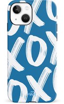 xoxo Wildhearts Can't Talk Now Blue - Double Layer hoesje - Blauw hoesje geschikt voor iPhone 13 Mini - Beschermhoesje case geschikt voor iPhone 13 Mini hoesje blauw - Tekst blauw - wit