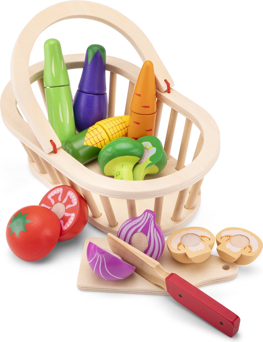 Woet® Houten Groentemandje Speelset - Snijbaar Groente in Mand met Snijplank - Educatief Speelgoedeten Snijset - Rollenspel Speelgoed - Vanaf 2 Jaar — afbeelding 6
