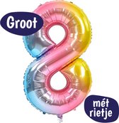 Cijfer Ballonnen - Ballon Cijfer 8 - 70cm Regenboog - Folie - Opblaas Cijfers - Verjaardag - 8 jaar, 18 jaar, 80 jaar - Versiering