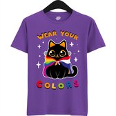 Dutch Pride Kitty - Volwassen Unisex Pride Flags LGBTQ+ T-Shirt - Gay - Lesbian - Trans - Bisexual - Asexual - Pansexual - Agender - Nonbinary - T-Shirt - Unisex - Donker Paars - Maat M