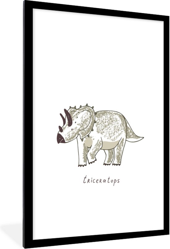Fotolijst inclusief poster - Fotokader Triceratops - Jongenskamer - Kaders en lijsten - Kinderen - Posterlijst voor jongens - Zwarte lijst 80x120 cm - Posterlijst dieren - Photo frame kinderkamer - Muurdecoratie slaapkamer - Dinosaurus groen