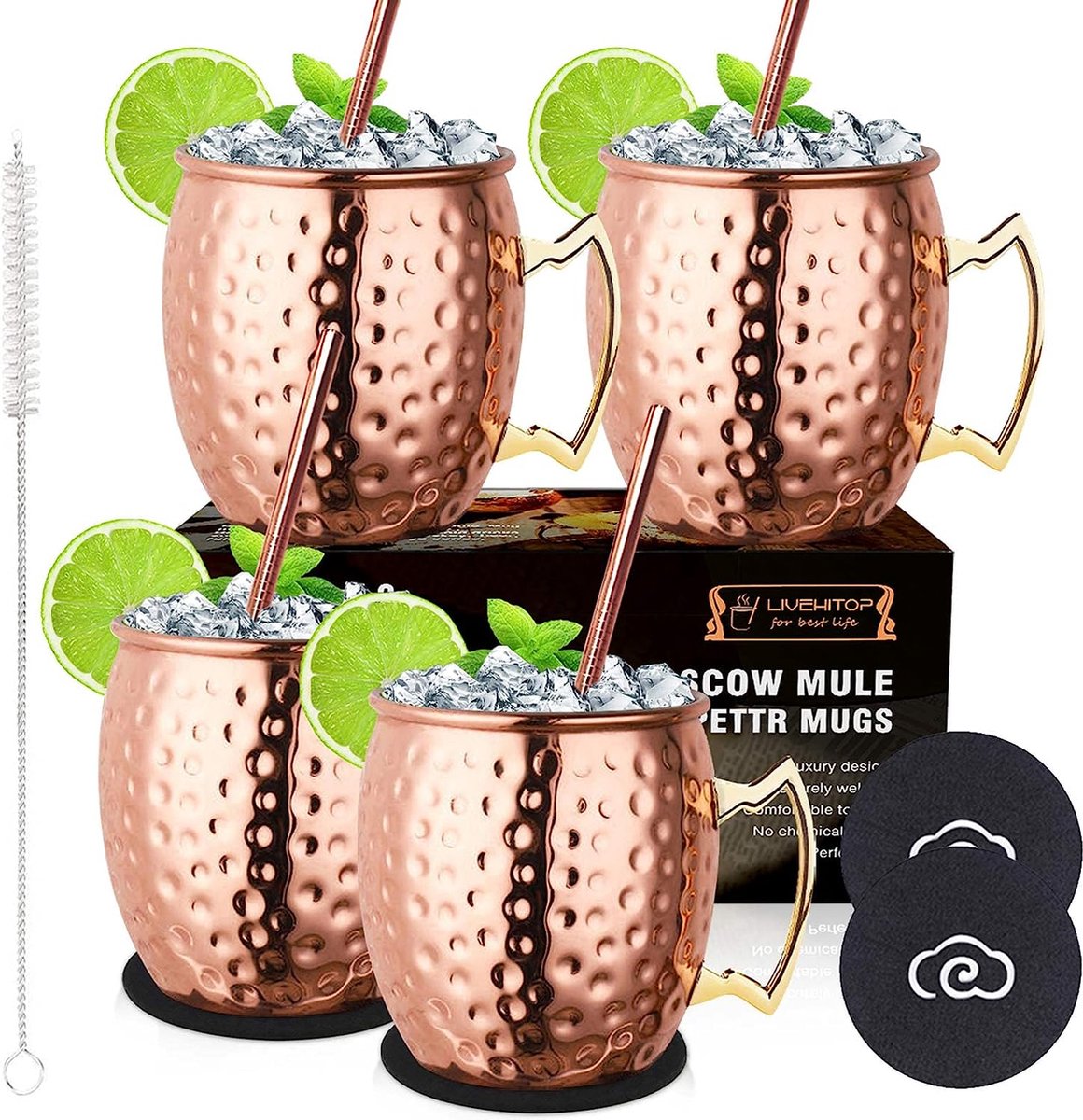Achat Lot de 2 tasses à cocktail Moscow Mule en cuivre avec sous