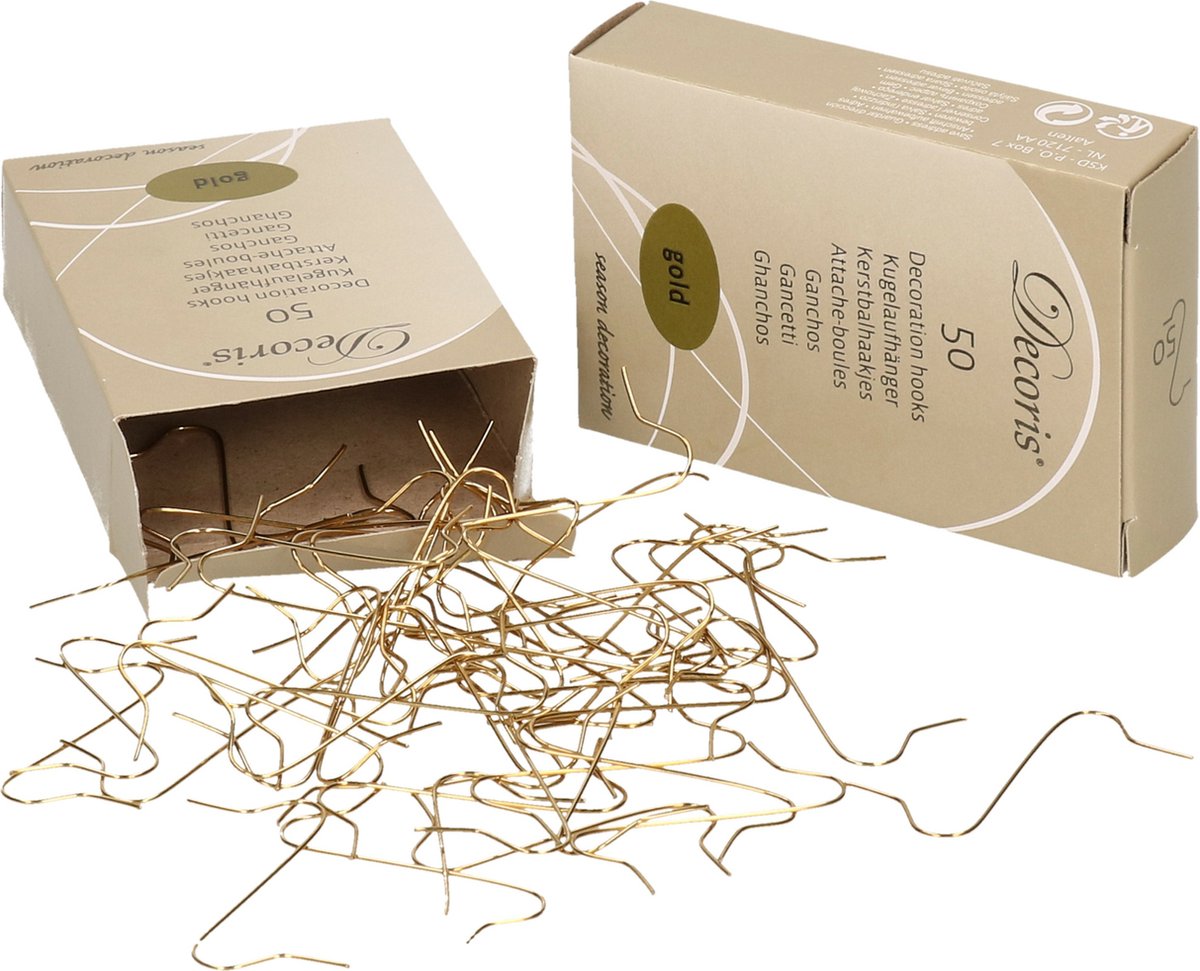 Gouden ophanghaakjes van 3,5 cm voor kerstballen, set van 1000 stuks - Decoris.