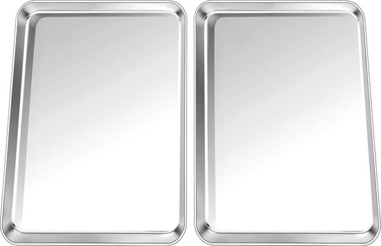 2 Stuks Roestvrijstalen Bakplaten - Rechthoekige Taartplaten 22,7x14,7 Cm En 26,5x20,5 Cm