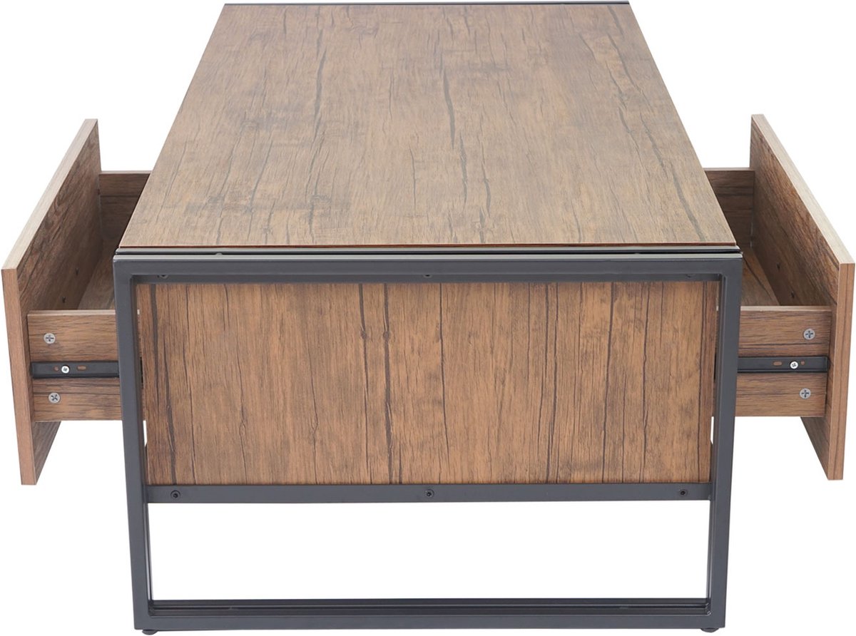 MCW Salontafel MCW-A27, bijzettafel woonkamertafel, 41x120x60cm 3D structuur, metaal MDF ~ wilde eik look
