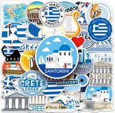 Griekenland Stickers - 50 stickers met Griekse Vlag, Oudheid, Cultuur, Santorini, Athene, Kreta etc. - Reizen/Vakantie sticker set