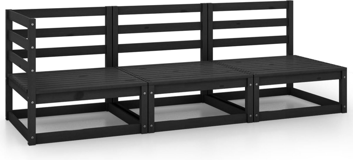 The Living Store 3-delige Loungeset massief grenenhout zwart - Tuinstoel - Lounge Set - Buitendecoratie - Houten Bank - Zwarte Tuinstoelen