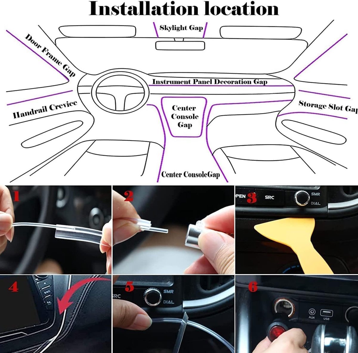 5M LED Voiture Interieur, EL Wire Bande LED Intérieur Auto, 12V USB Bande  LED Voiture, Bande Lumineuse LED Pour Intérieur de Voiture Adapté à Tous  Les