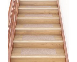 vidaXL 15x Zelfklevende Trapmatten - Lichtbruin 76x20cm Trapmatten - Antislip Matten - Vloermatten - Trappen Lopen - Veiligheid Thuis