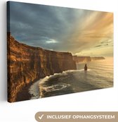 Canvas schilderij 180x120 cm - Wanddecoratie Brekende golven op de Ierse Kliffen van Moher - Muurdecoratie woonkamer - Slaapkamer decoratie - Kamer accessoires - Schilderijen