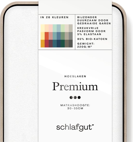 schlafgut Premium drap-housse M - 120x200 - 130x220, 95% de coton organique doux et 5% d’élasthanne, Full White