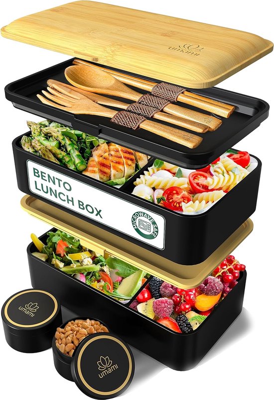 Bento Lunch Box, 2 Recipiente 4 Cubiertos, Tupper Compartimentos