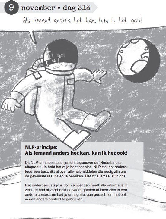 Een astronaut zweeft in de ruimte, kijkend naar de aarde, met de tekst 'Als iemand anders het kan, kan hij het ool!'