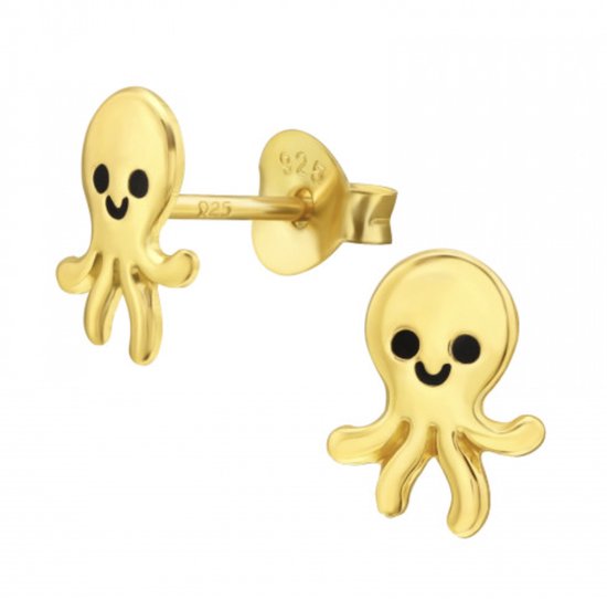 Oorbellen meisje | Oorbellen kind | Gold plated oorstekers, octopus met blij gezicht