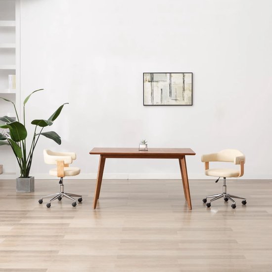 The Living Store Draaibare kantoorstoel - Crème - 49.5 x 51.5 x (94.5-115.5) cm - Ergonomisch ontwerp