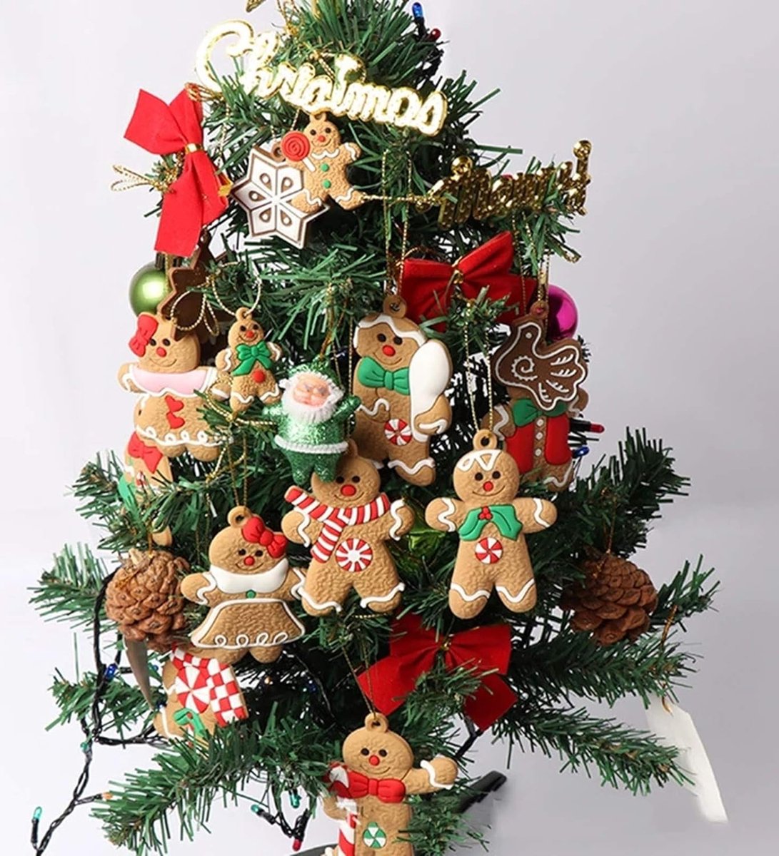 Peperkoekman-ornamenten voor de kerstboom - 12 stijlen koekjesman hanger - peperkoek decoraties, peperkoekman-poppenhanger als mobiele telefoon kerstboomdecoratie op Ristyur