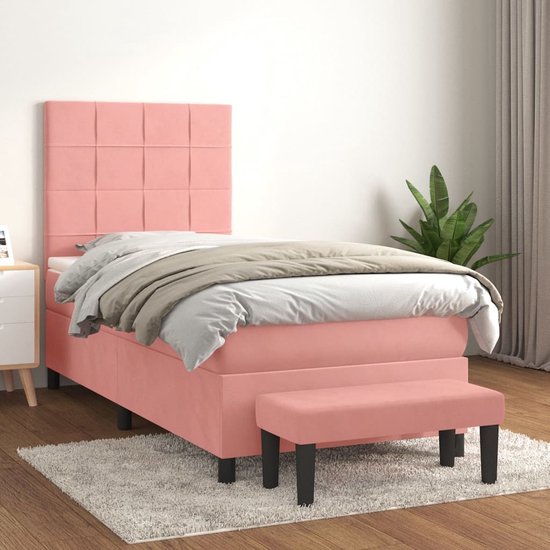 The Living Store Bed - Fluwelen Boxspring - 203 x 100 cm - Roze