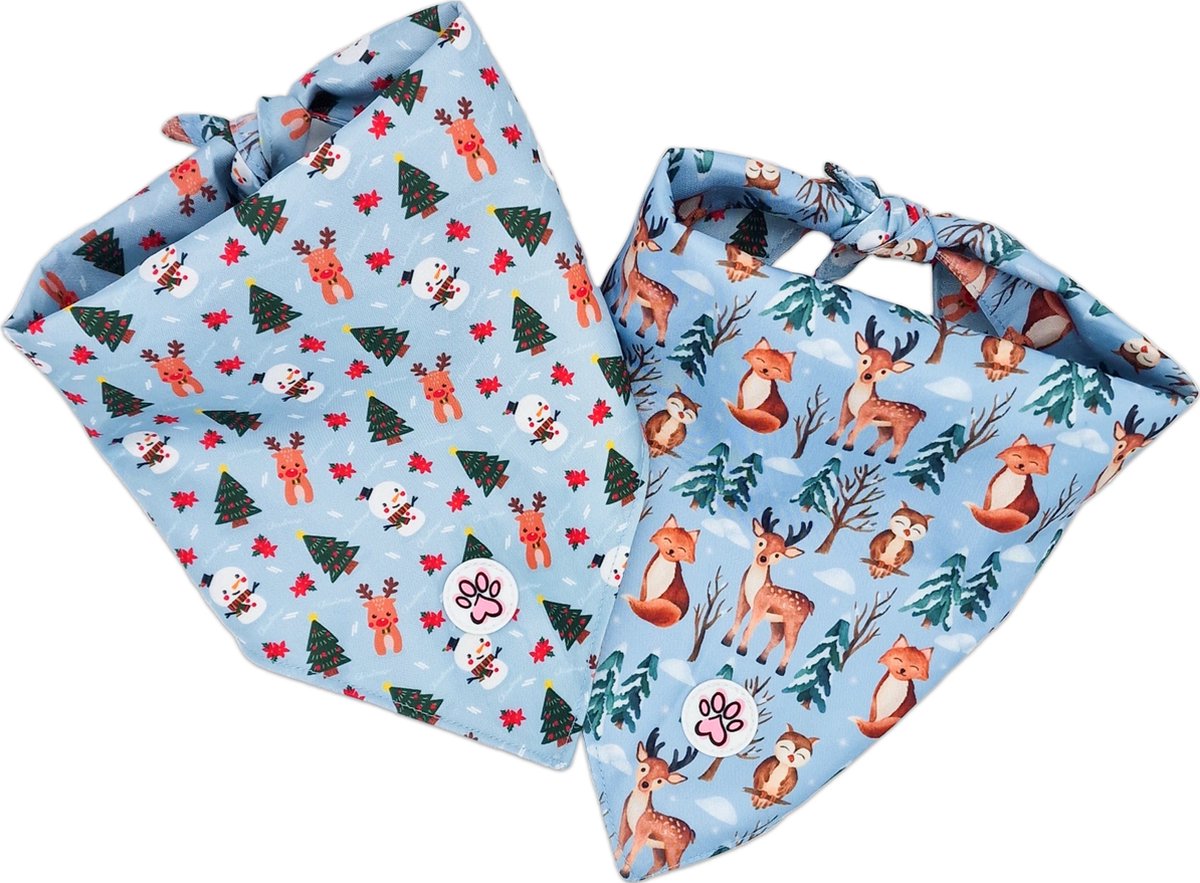 Kerst Bandana Hond - Kleurrijke Hondenbandana - Blauw - Kerstmis - Kerstboom - Sneeuw - Winter - Snuggle Season - Paw My God! - Maat L